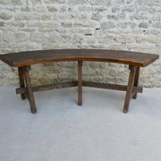 Banc courbe en bois massif, années 70