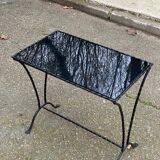 Coffee table/side table in the style of Jacques Adnet, made of steel and glass