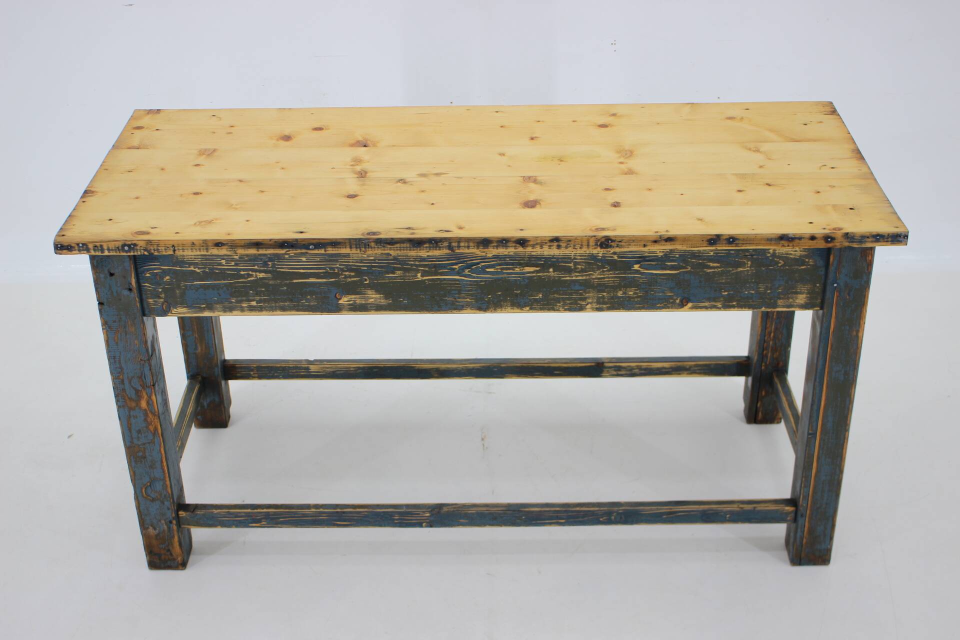 1950s Patinated Pine Tree Wooden Table, Czechoslovakia