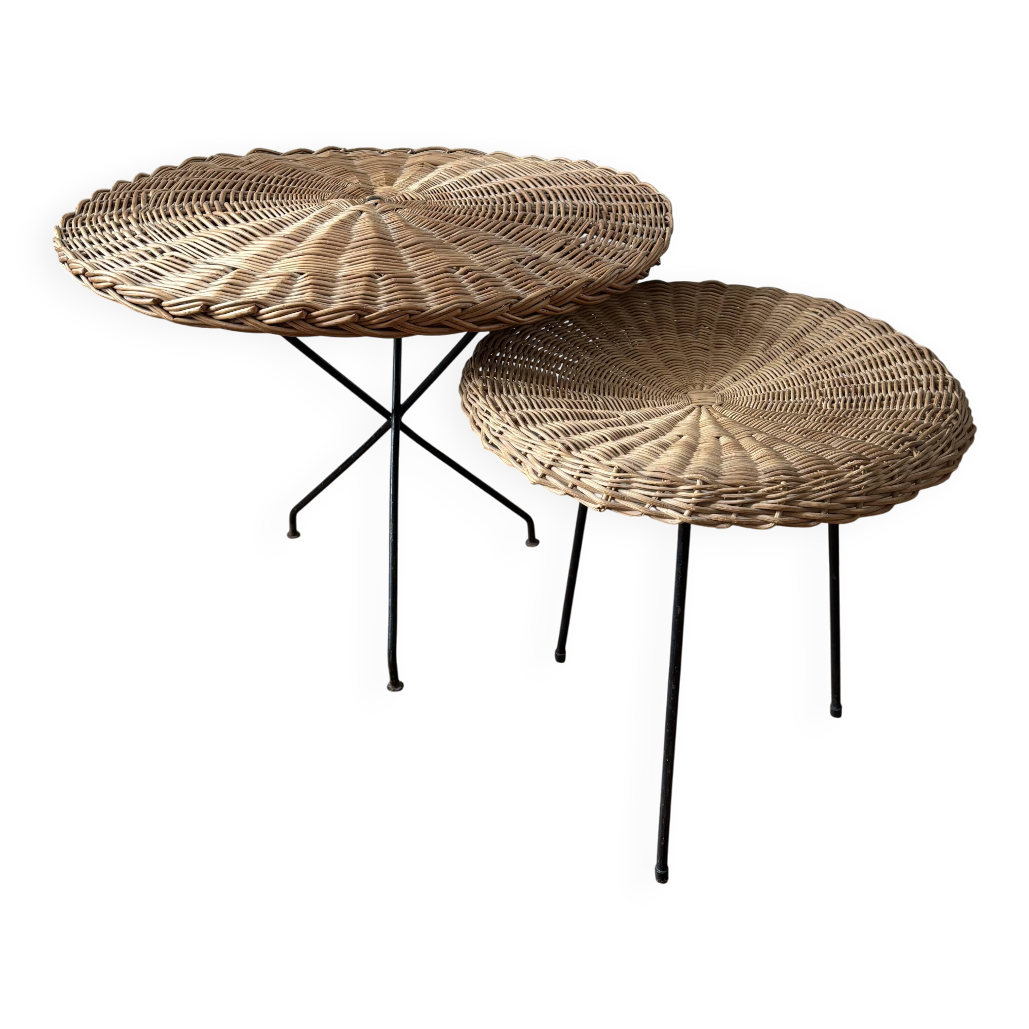 Tables gigognes osier vintage 1960