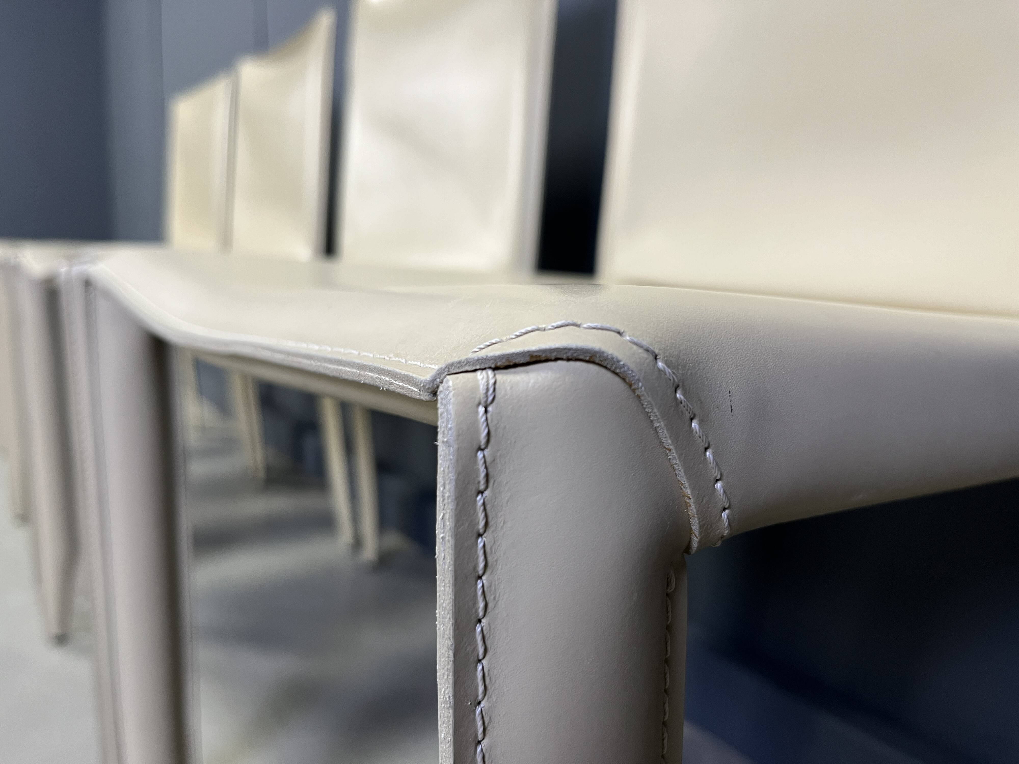 Beige leather dining chairs by Cattelan Italy, set of 4 - 1980s