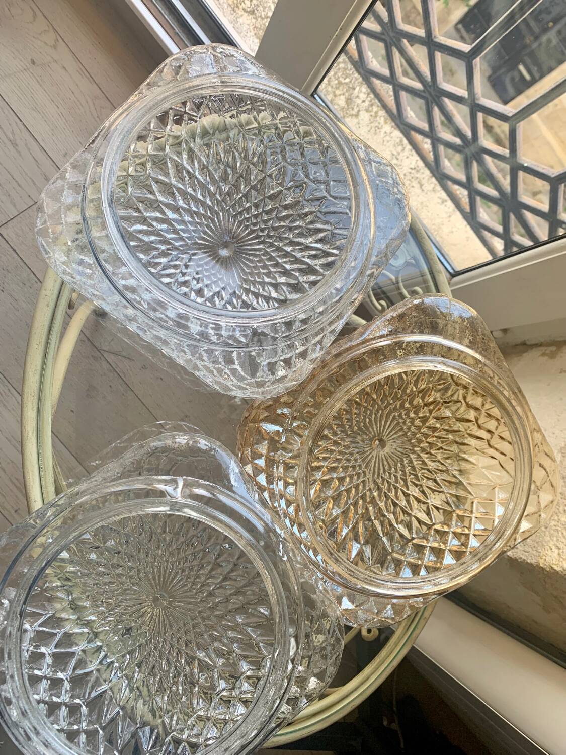 3 vintage chiseled glass ceiling lights 1950-1960