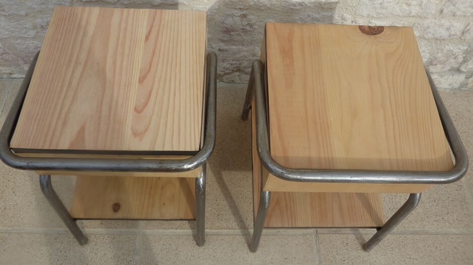 2 nightstands in wood and metal industrial style