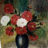 Painting, painting on canvas, still life, the bouquet of flowers painted on vintage canvas