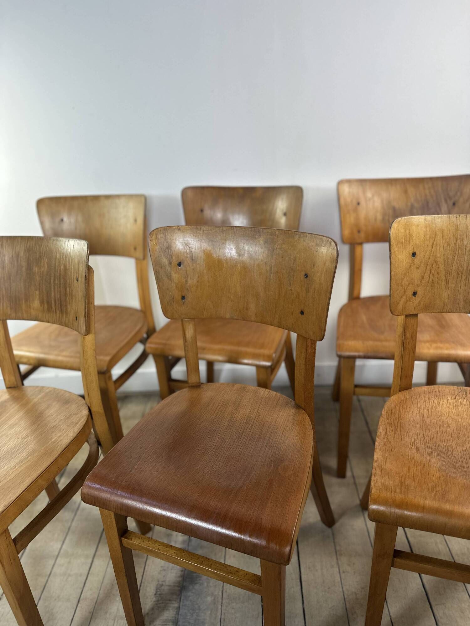 Lot de 6 chaises Bistrot Thonet vintage en bois 1960'S