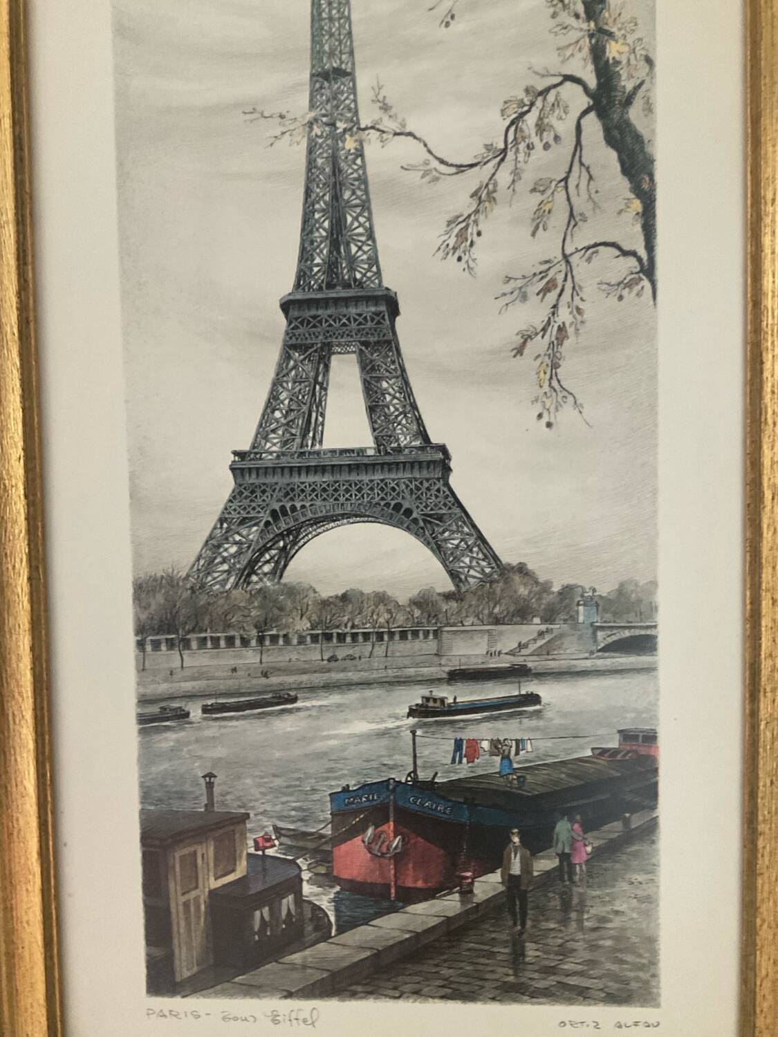 Vintage lithograph by Ortiz Alfau - Paris - the Eiffel Tower