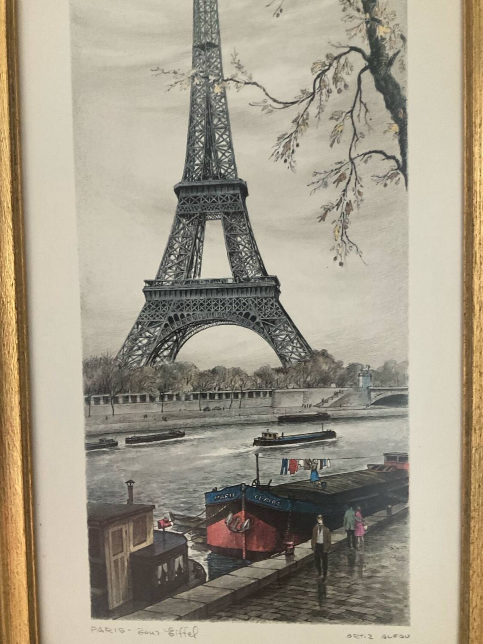 Vintage lithograph by Ortiz Alfau - Paris - the Eiffel Tower