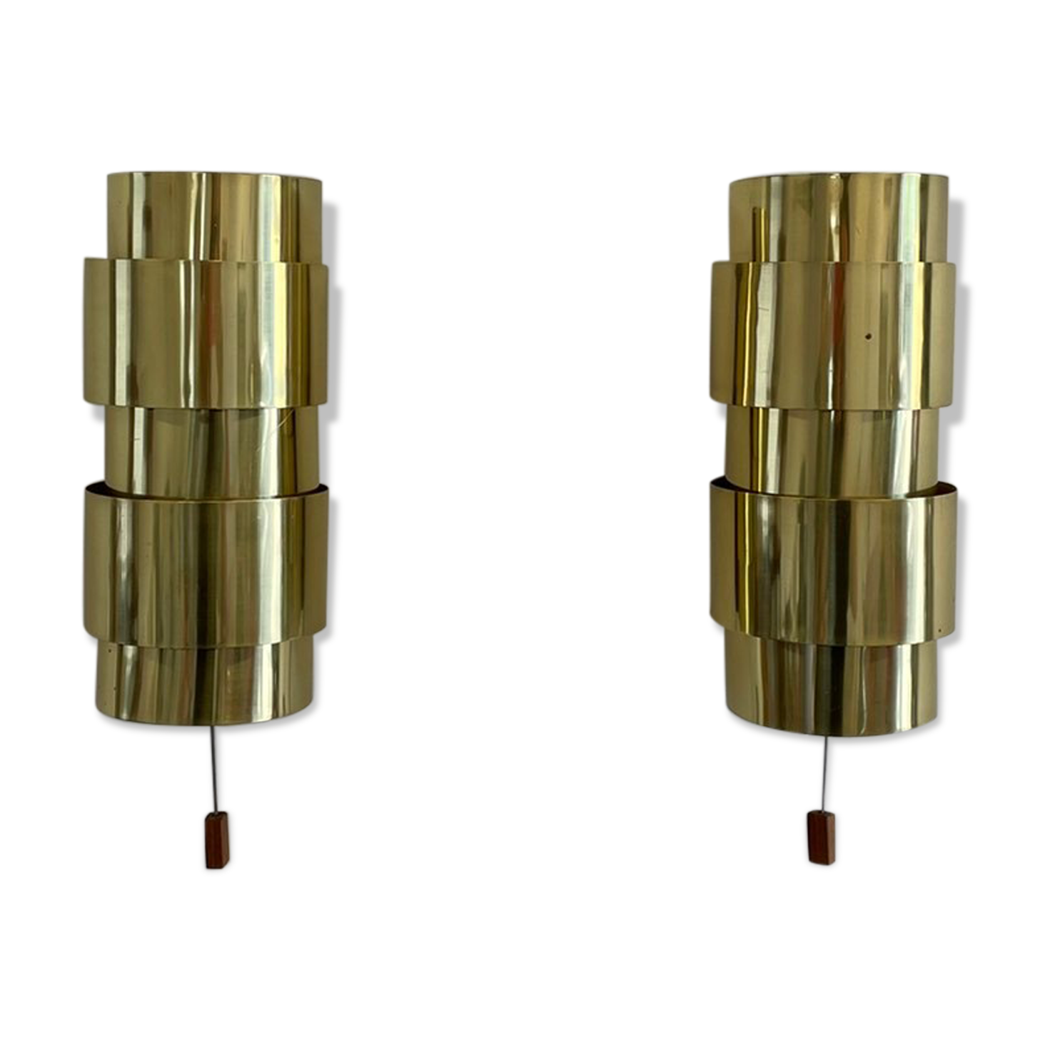 Pair of Scandinavian teak and brass sconces