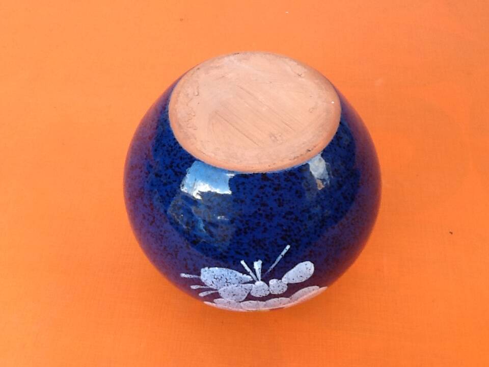 Flower spike ball vase glazed ceramic with floral decoration