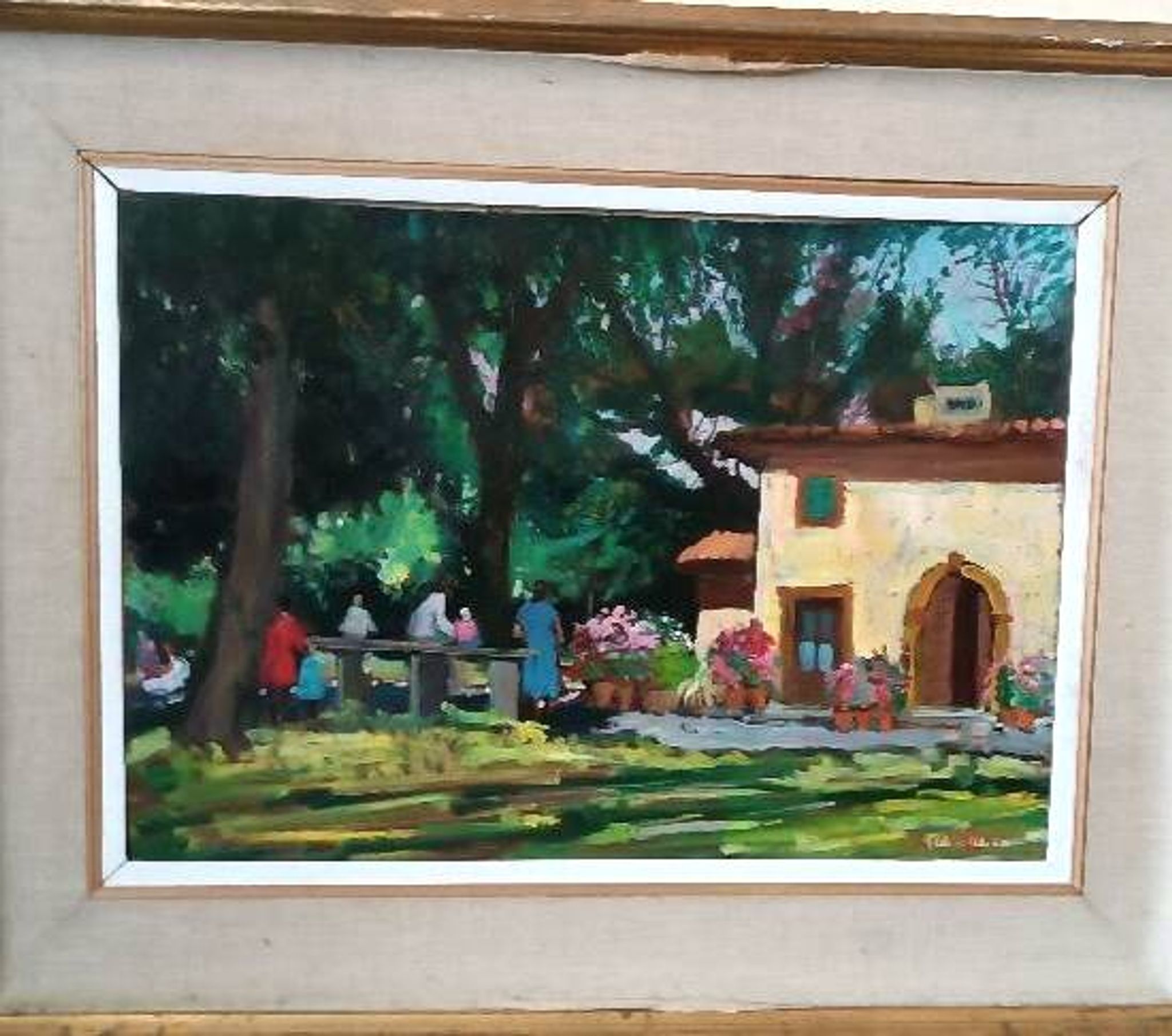 Landscape oil on panel Giuseppe Cavallini (Livorno 1916-2000) Villa Fabbricotti