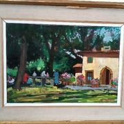 Landscape oil on panel Giuseppe Cavallini (Livorno 1916-2000) Villa Fabbricotti