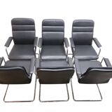 Set of 6 Black leather Thonet chairs