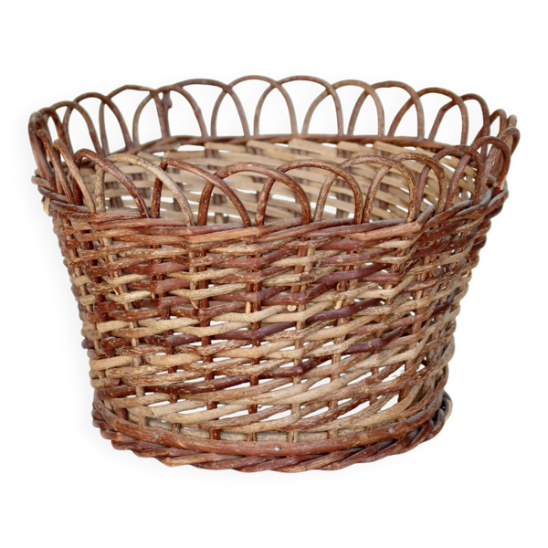 Grand cache-pot vintage en rotin tressé
