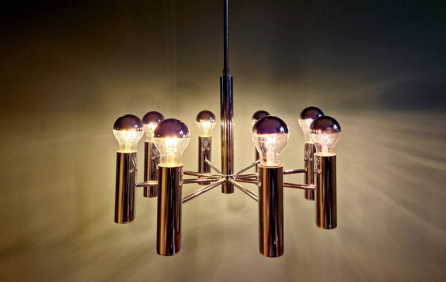 Space Age tubular chrome metal chandelier, 1970s