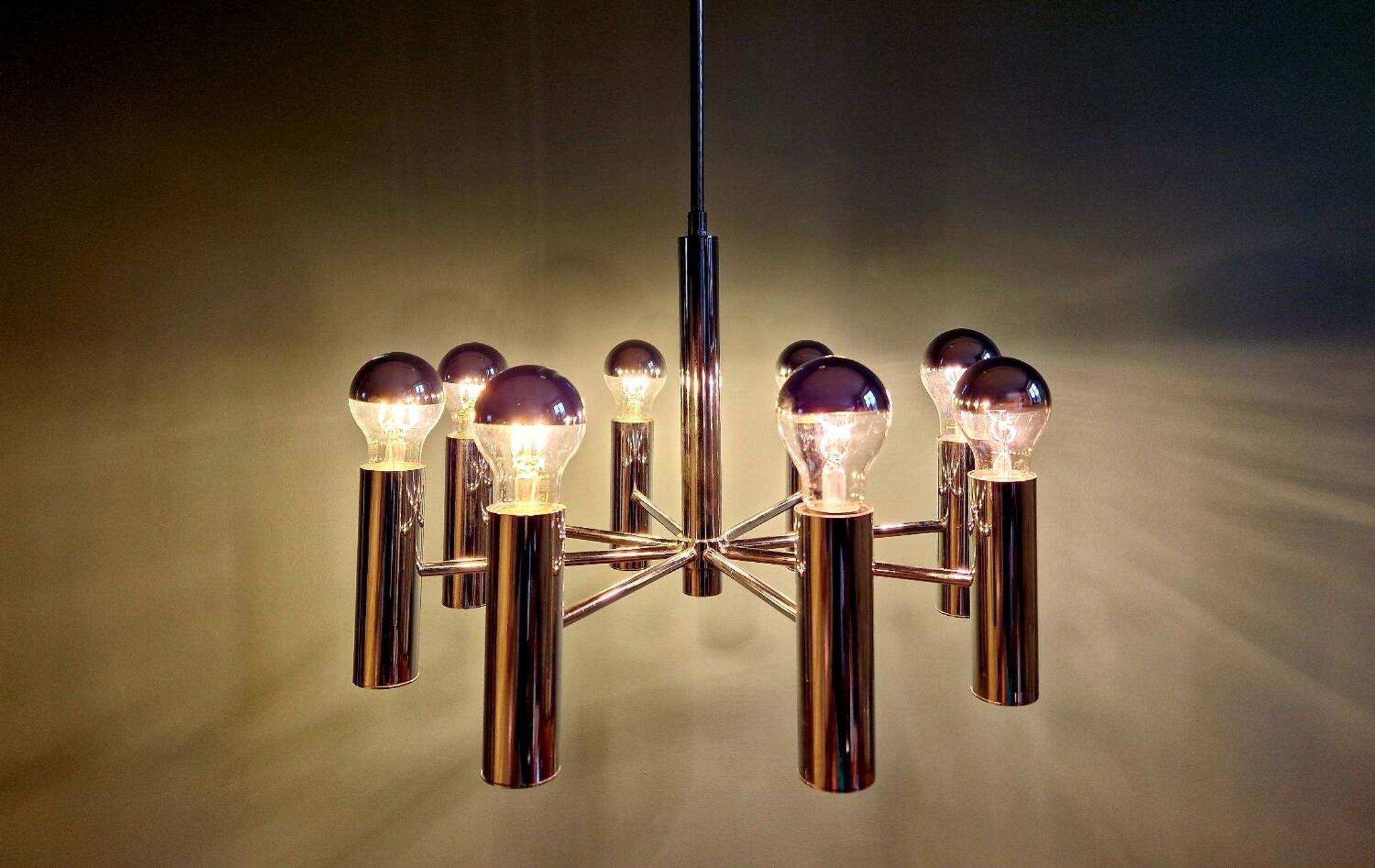Lustre Space Age en métal chromé tubulaire, années 70