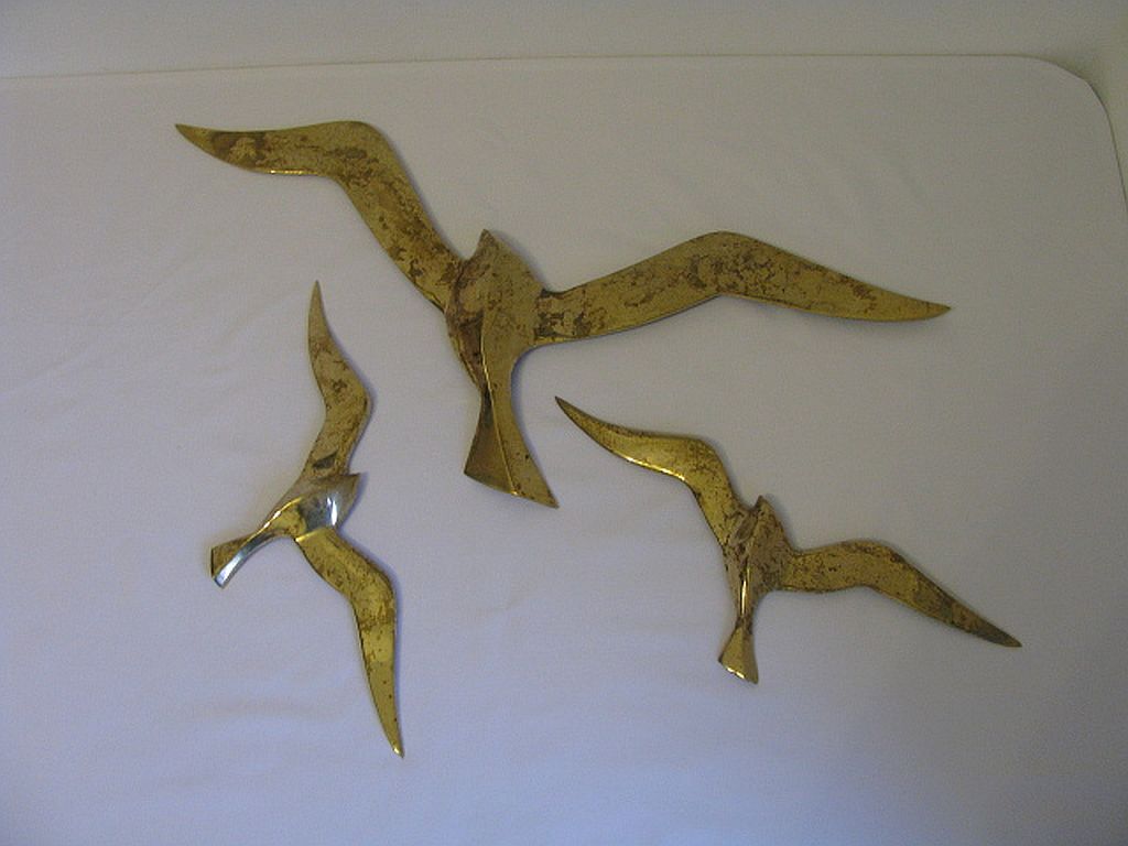Ensemble de décoration murale 3 x mouette hirondelle oiseau laiton 80 / 90 s