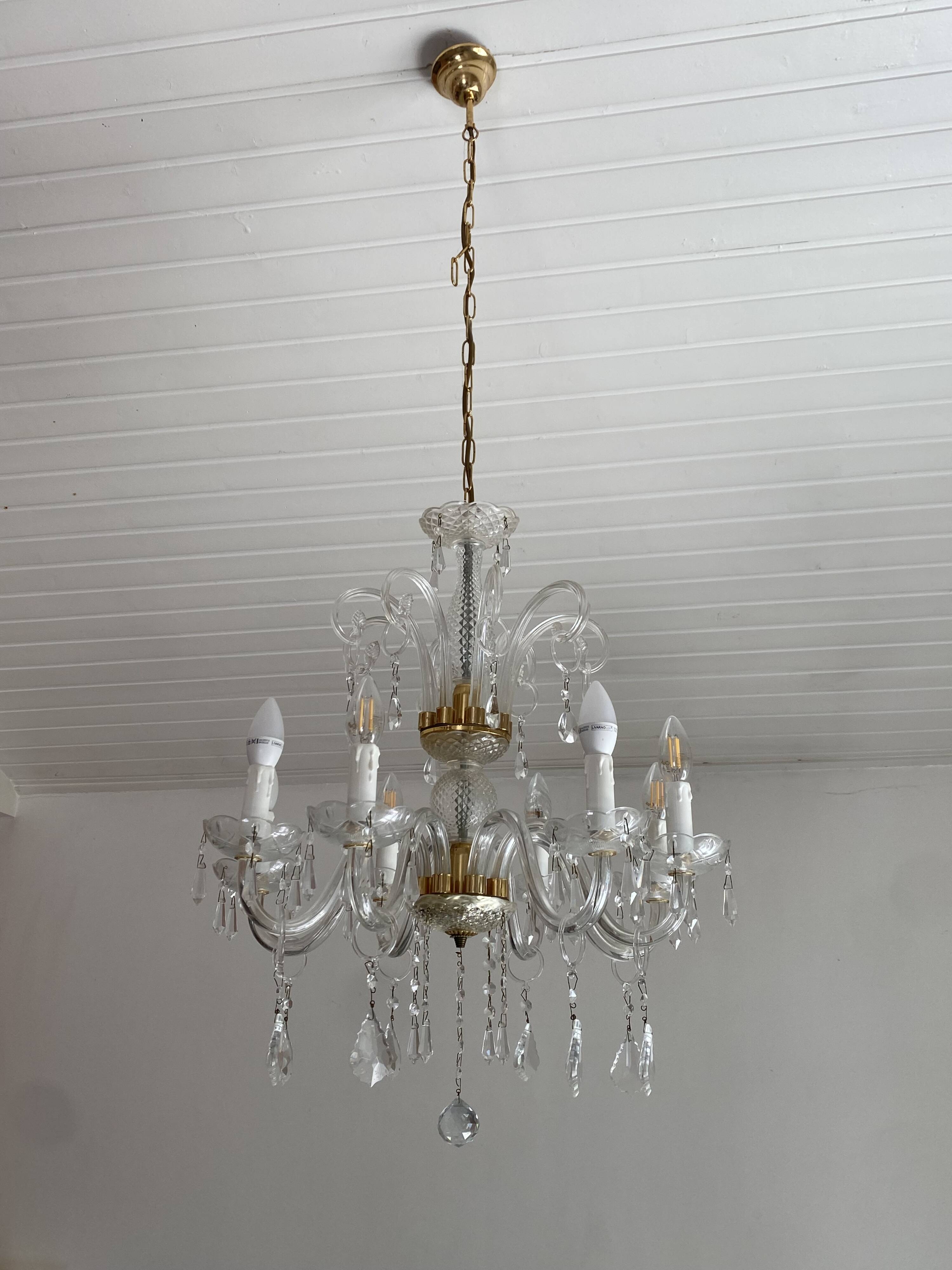 Lustre Murano verre soufflé 8 bras pendeloques cristal