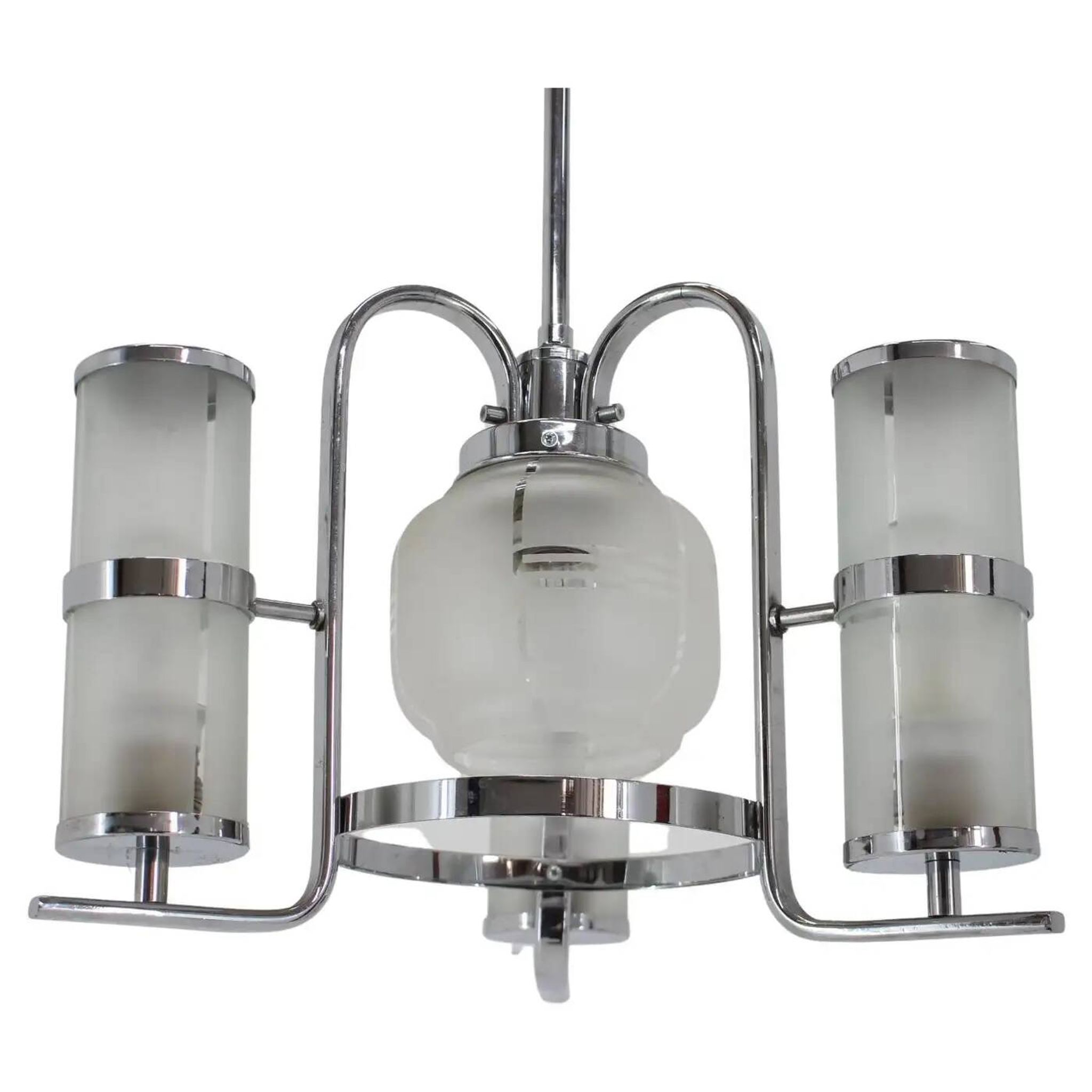 Chrome and glass Art Deco Bauhaus pendant, 1930s
