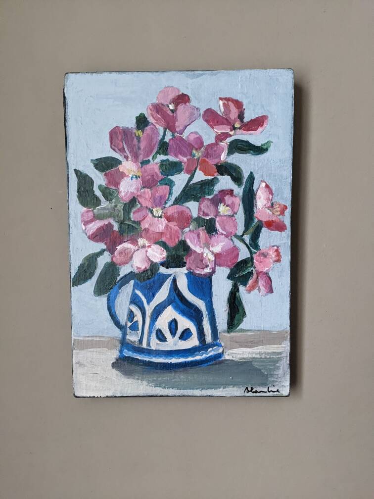 Acrylic painting on canvas contemporary still life bouquet of flowers