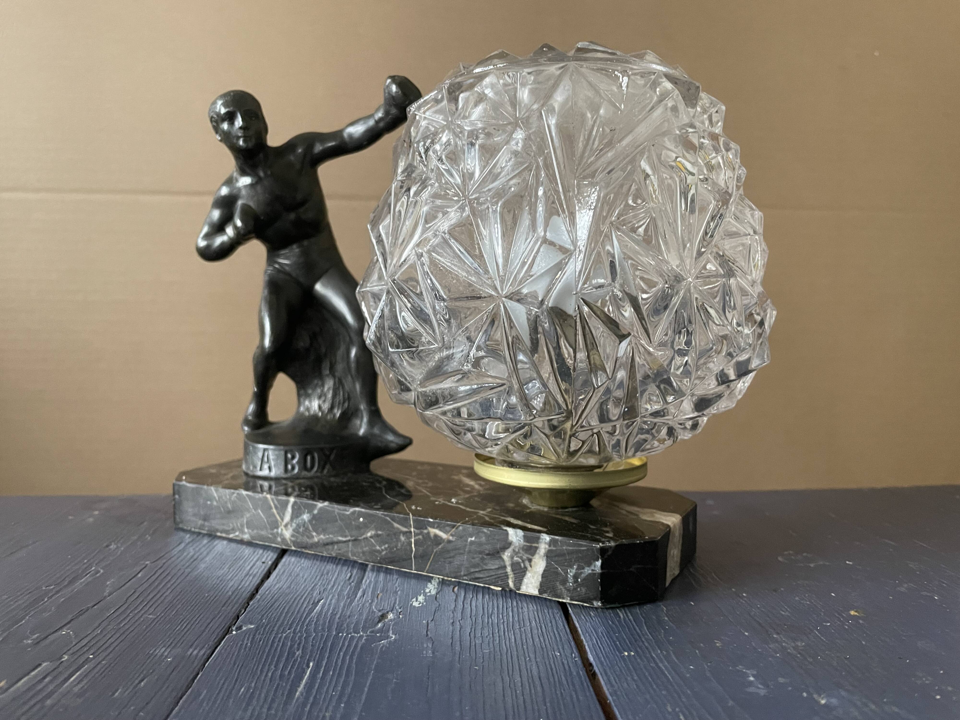 Marble table lamp, boxing, 1930s