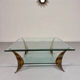 Table basse en verre et pied laiton massif design italien années 60