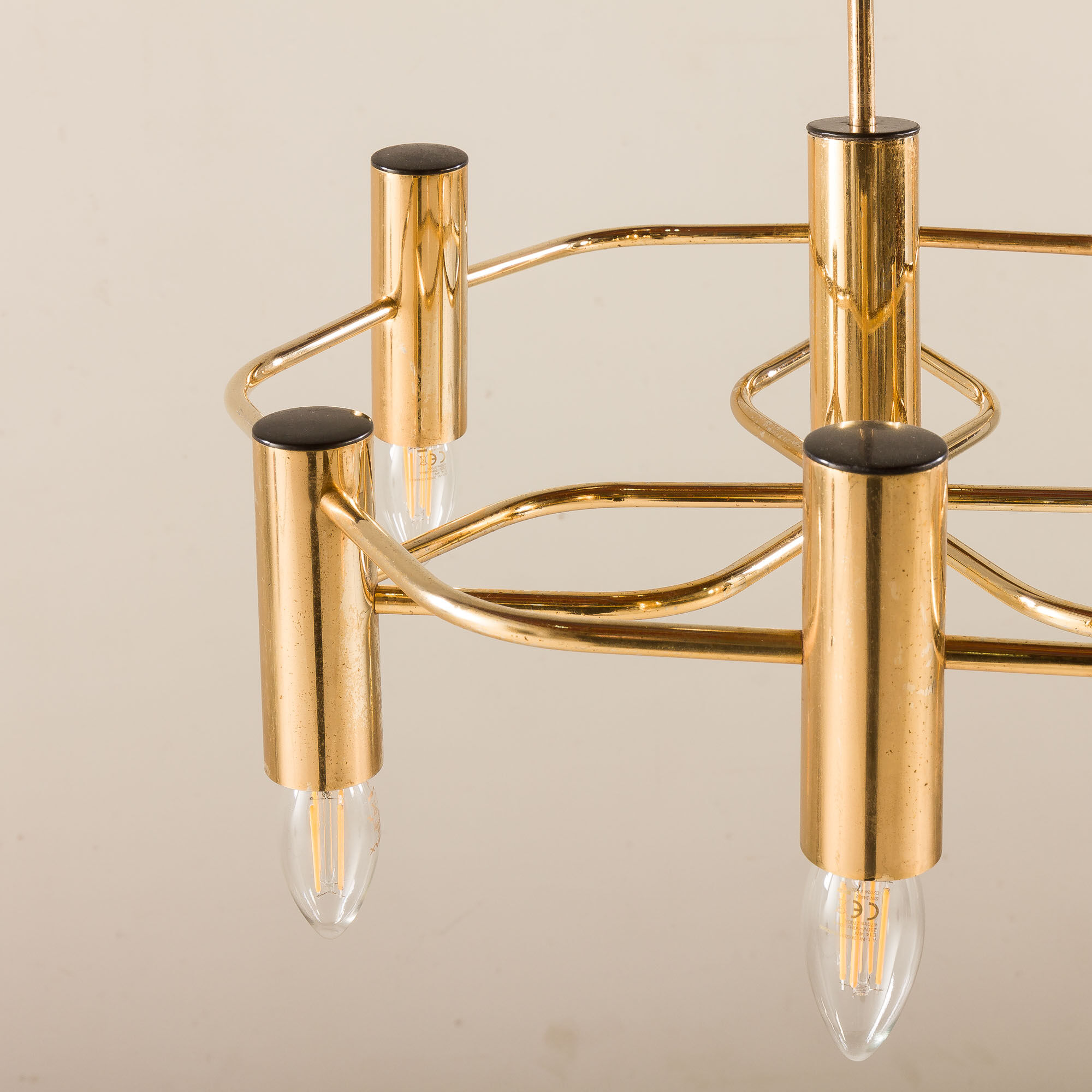 Lustre en laiton géométrique vintage par Gaetano Sciolari, années 1970