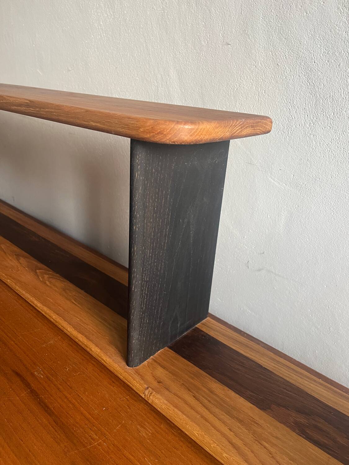 Stained wooden shelf