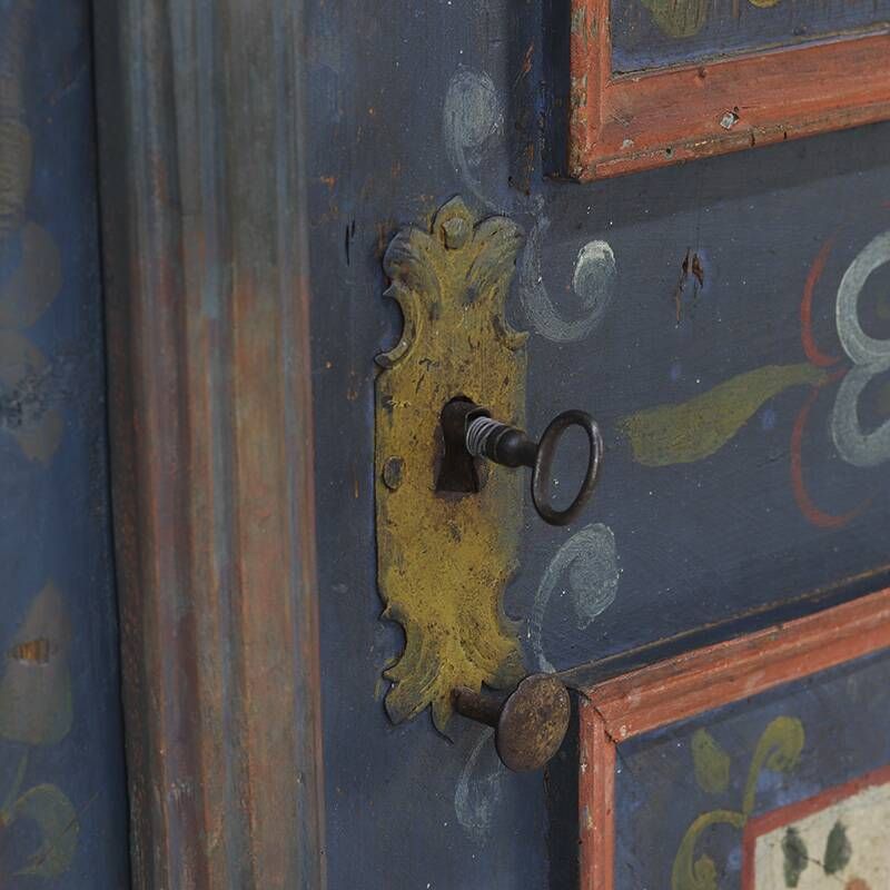 Cabinet de mariée en folk art peint antique de ferme rustique 1863