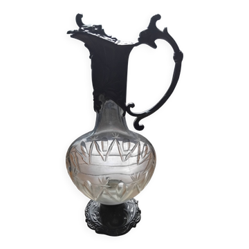 Carafe aiguière très ancienne ciselée et étain