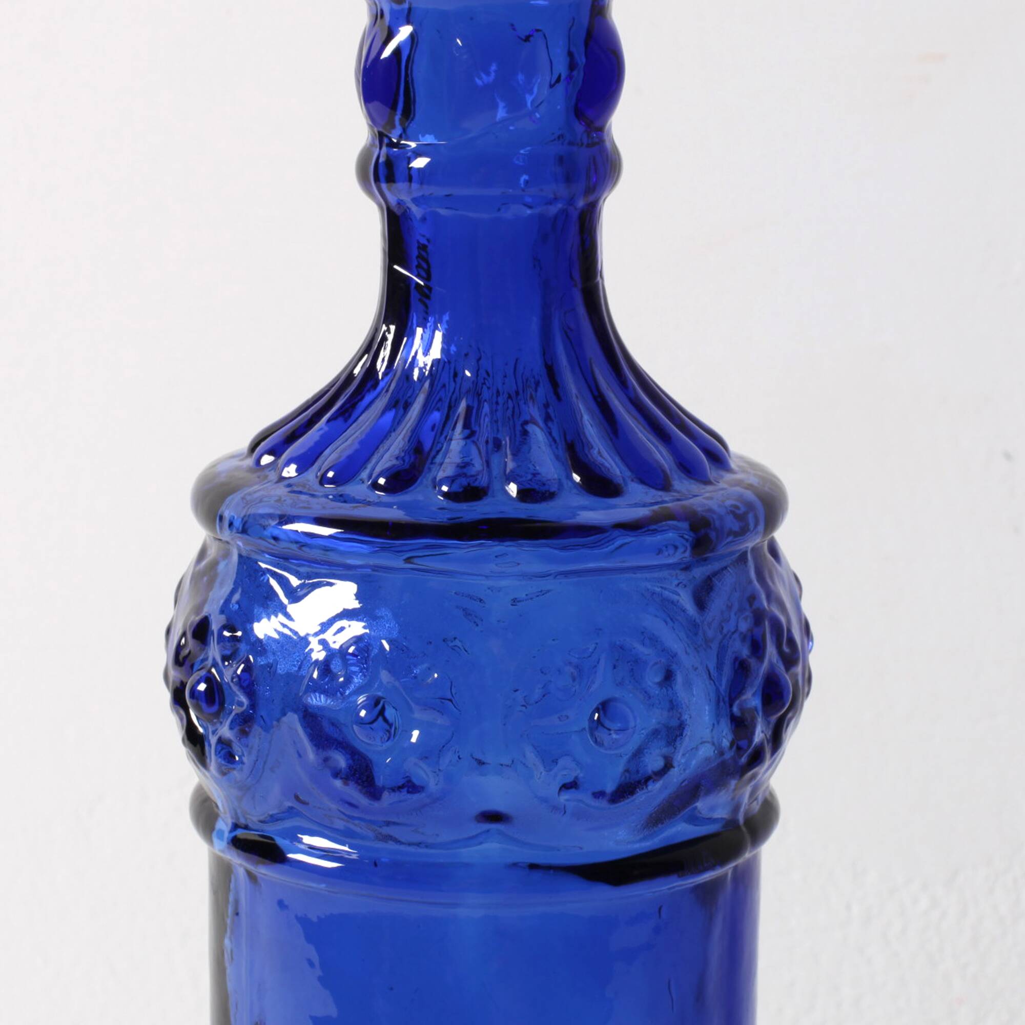 Bouteille décorative en verre bleu cobalt avec bouchon en liège / Espagne / Années 1990