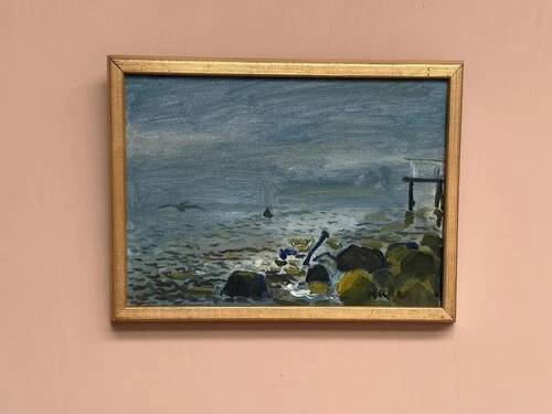 Huile sur toile originale "Rivière" par Lars Herder vintage et encadrée 37×28cm