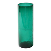 Vase en verre vert de style mid-century Ek avec motif de plante / Björkshults Glasbruk
