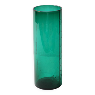Green Mid-century Glass Vase Ek with Plant Pattern / Björkshults Glasbruk
