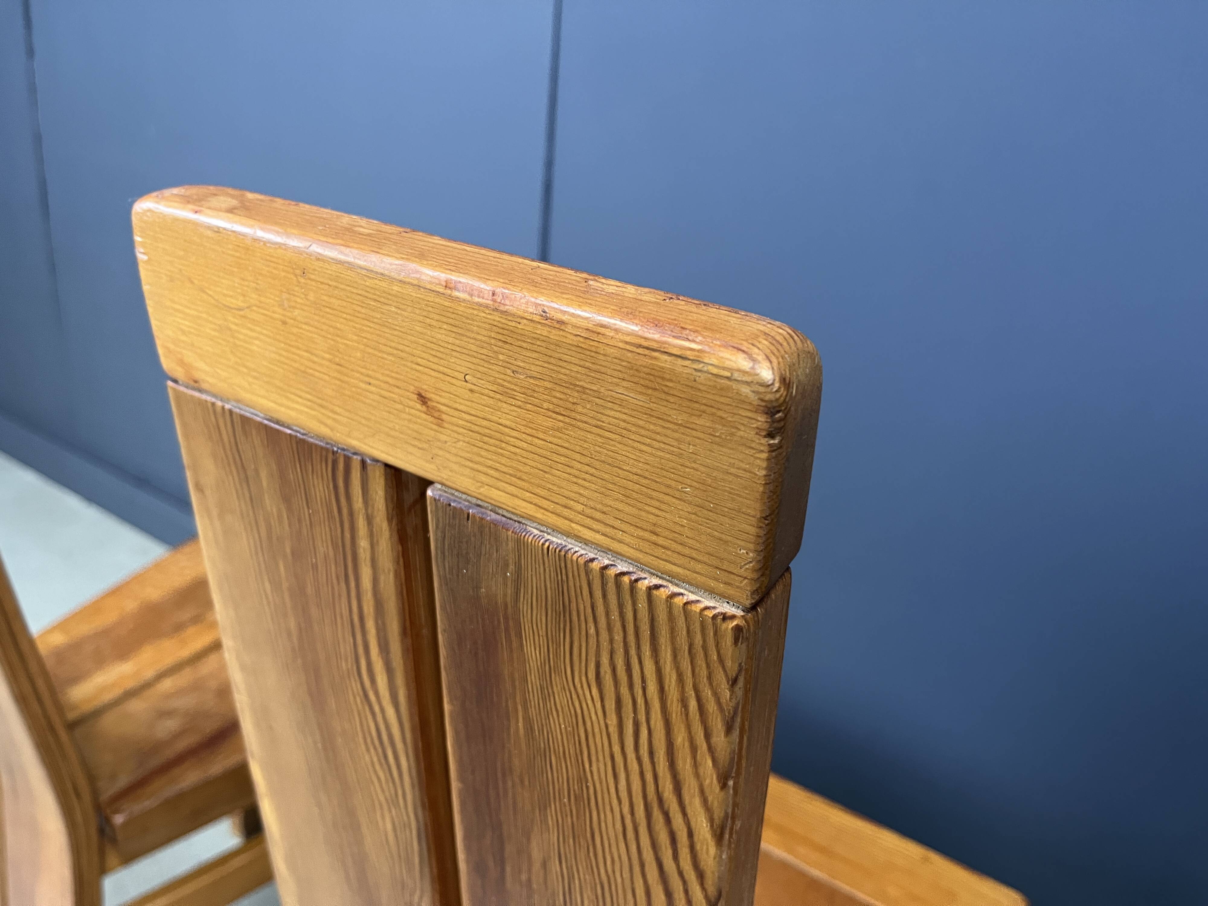Set of 4 oak brutalist dining chairs, 1970s