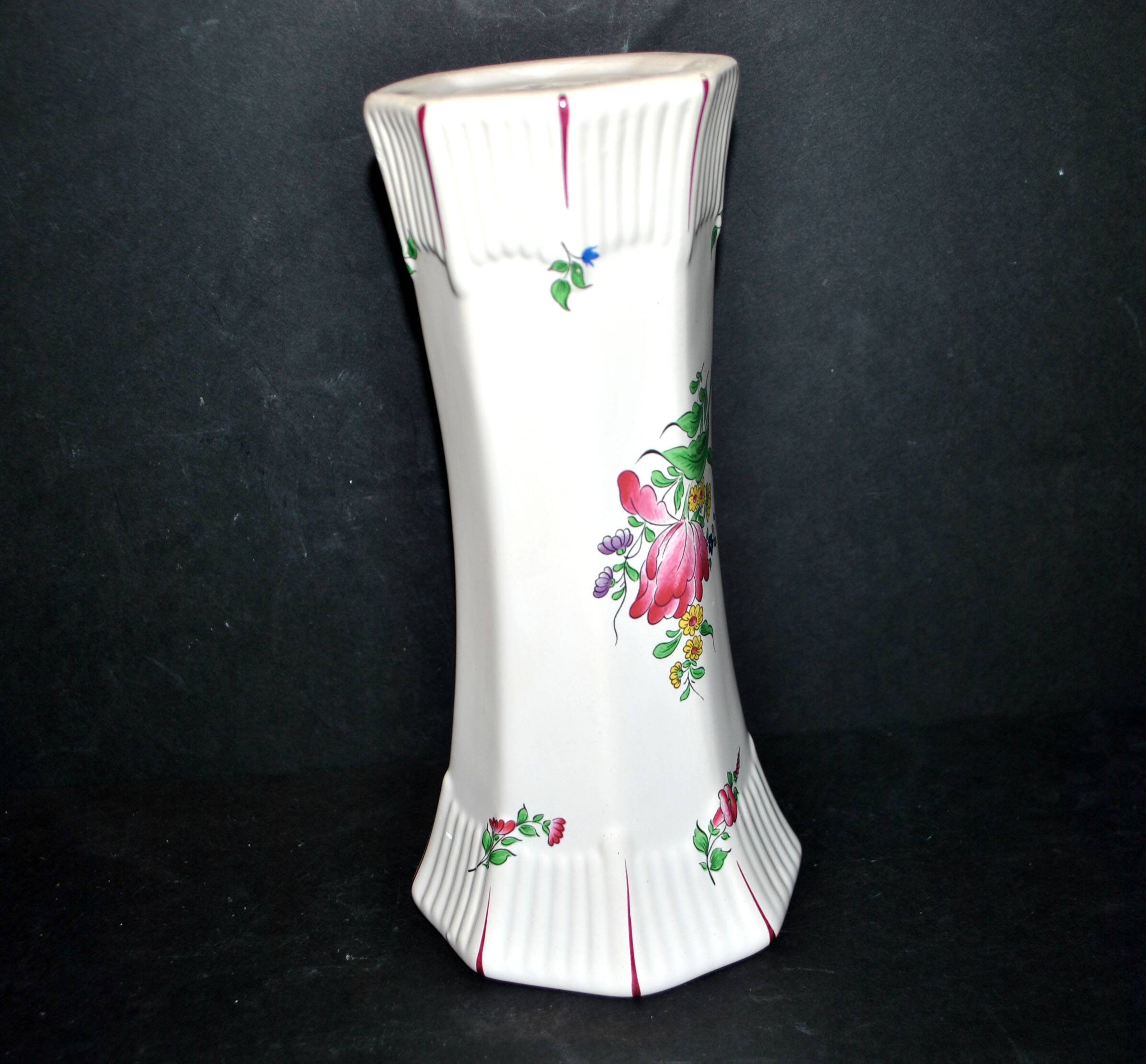 Octagonal ceramic vase KG LUNEVILLE Hand-painted floral street lamp decor