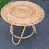 Vintage round coffee table in natural rattan
