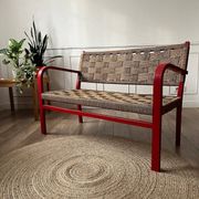 Vintage bench in red wood and rope