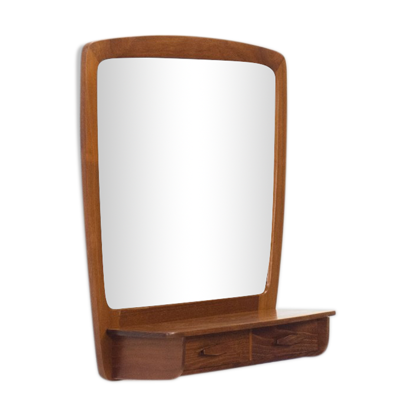 Vintage teak framed mirror with drawer section 64x57cm