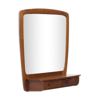 Vintage teak framed mirror with drawer section 64x57cm