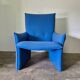 Space age design lounge chair in blue fabric, Netherlands 1960s