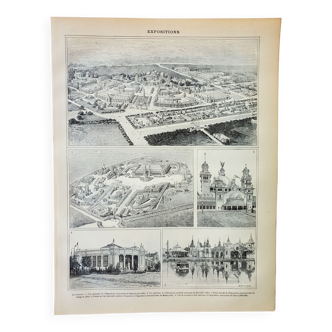 Gravure • Exposition universelle francaise 3 • Affiche originale et vintage de 1898