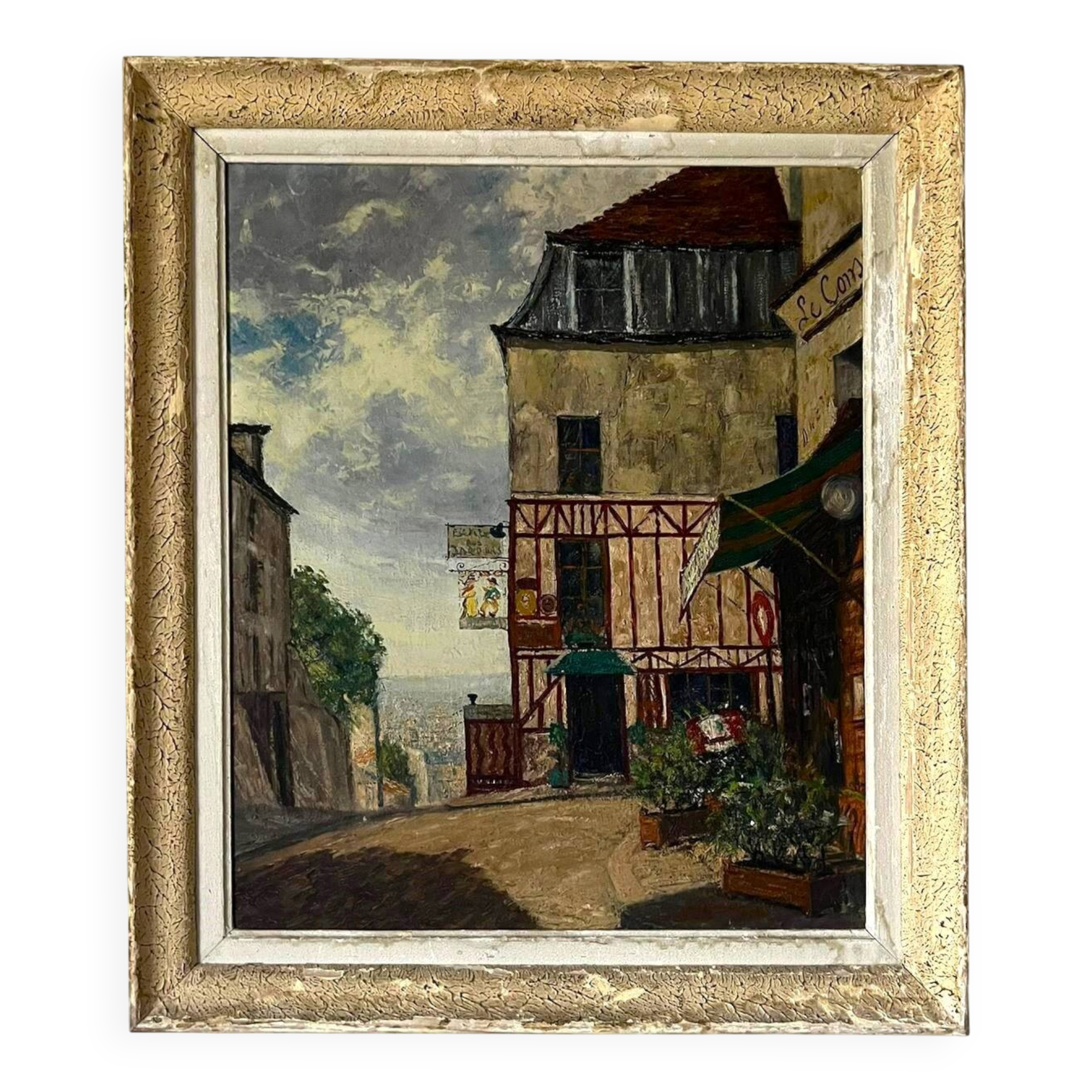 Oil on canvas signed CH Chaloy "Parisian Street" 1953 painting