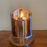 Wooden and stained glass candle holder