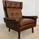 Vintage danish retro mid-century svend skipper cognac leather chair & stool 60s
