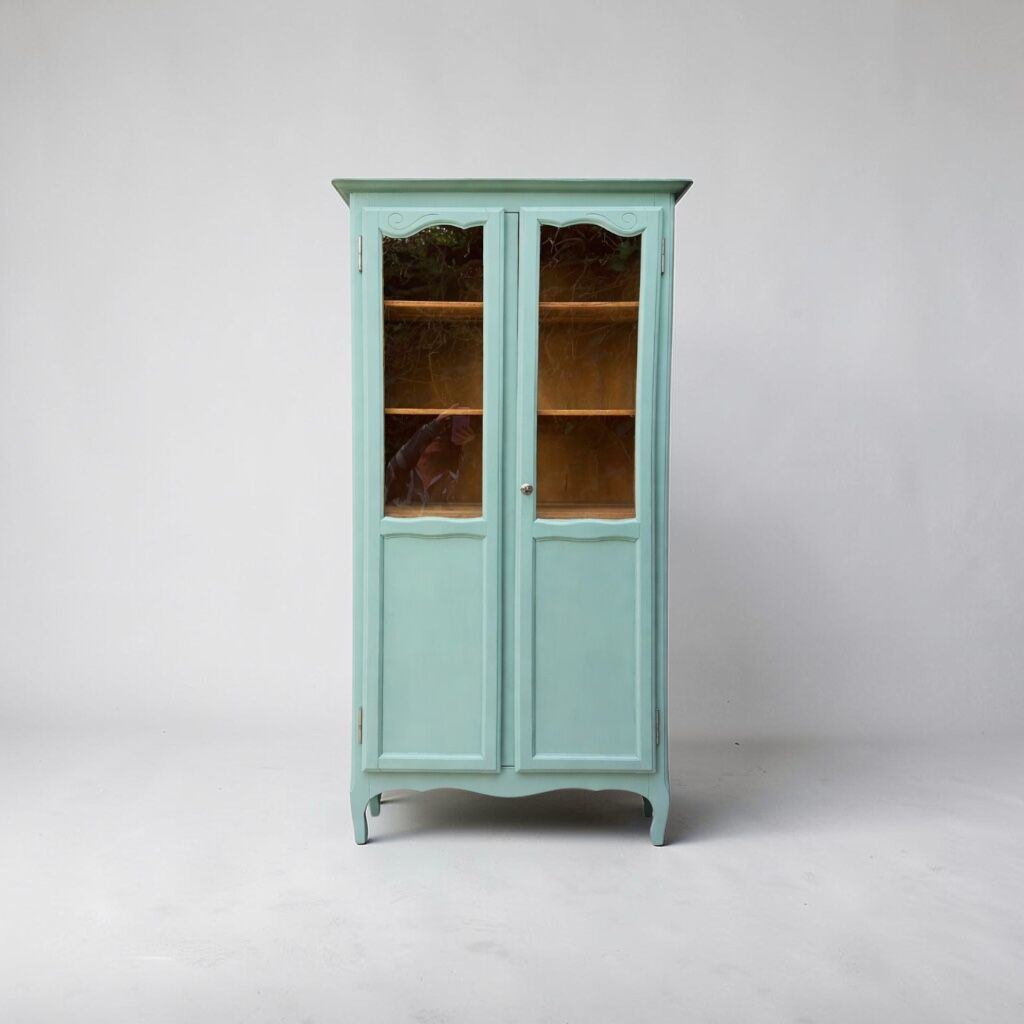Vintage grey-green glass cabinet from the 1960s.