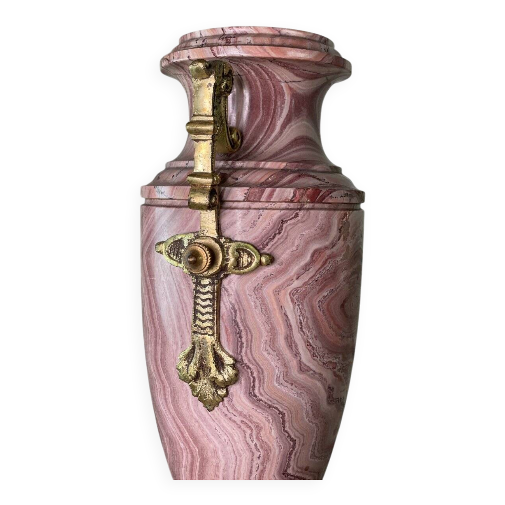 Pair of urns in pink marble and gilt bronze