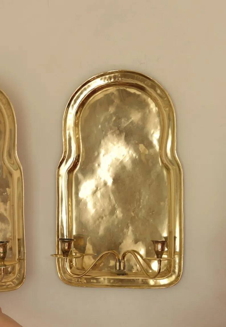 Pair of Swedish Mid Century Brass Wall Sconces