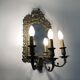 Pair of 3-light beveled mirror wall lights in Napoleon style, gilded bronze