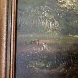 Huile sur toile paysage de forêt par L. Henry Barbizon début XXe