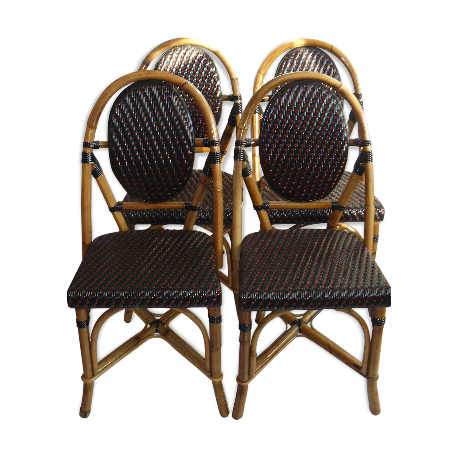Série de 4 chaises bistrot terrasse parisienne en rotin  Selency